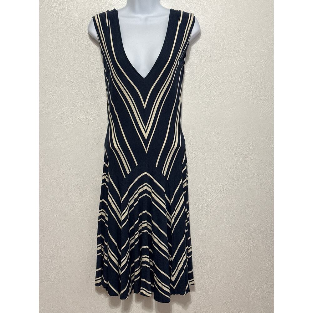 Ralph Lauren Fit & Flare Dress S Navy Blue Cream Strips Classic Preppy Old Money